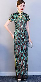 Gorgeous Abstract Pattern Embroidery Long-length Cheongsam (RM)