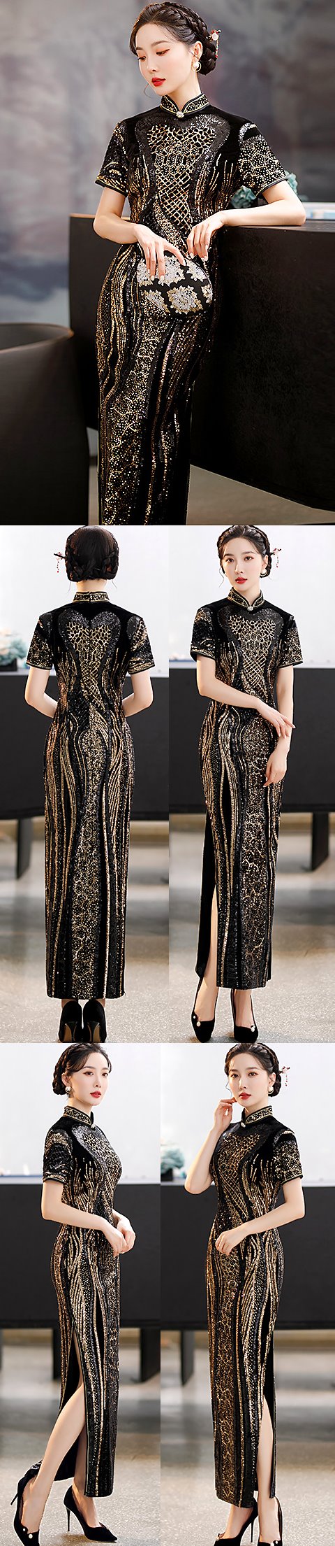 Gorgeous Abstract Pattern Embroidery Long-length Cheongsam (RM)