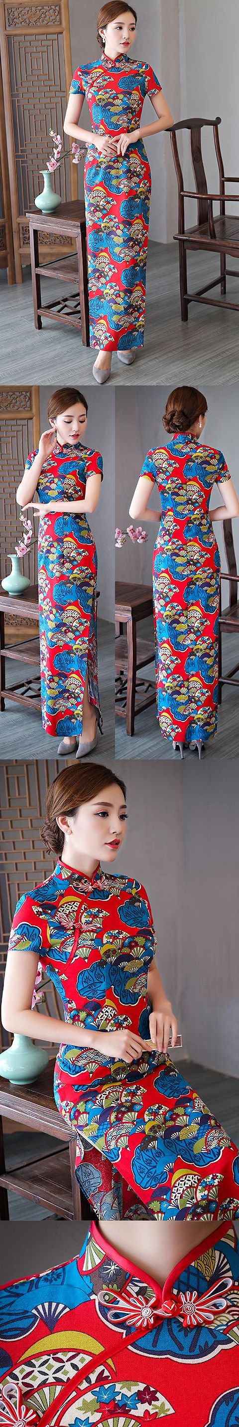 Long-length Ethnic Printing Cheongsam (CM/RM)