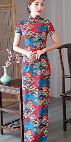 Long-length Ethnic Printing Cheongsam (CM/RM)