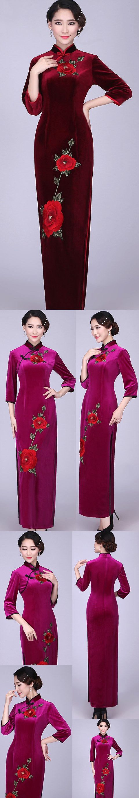 3/4-sleeve Long-length Velvet Cheongsam (RM/CM)