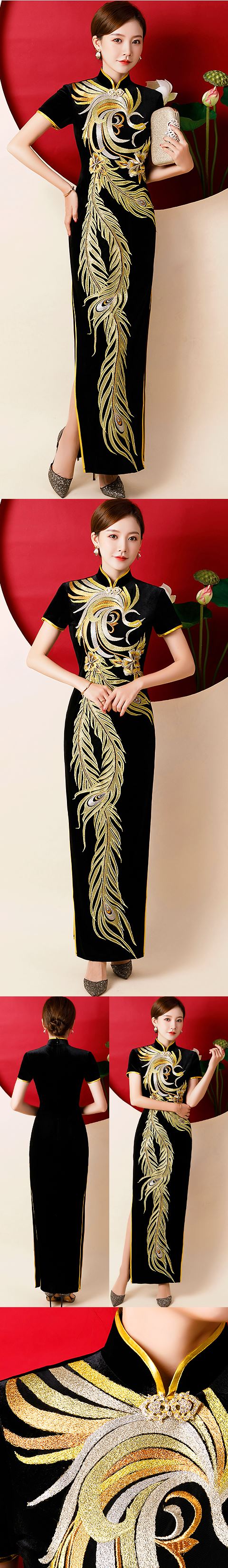 Gorgeous Abstract Phoenix Embroidery Long-length Cheongsam (RM/CM)