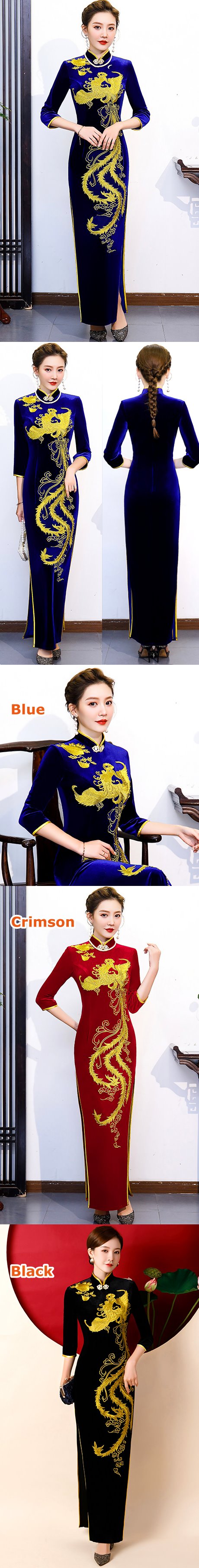 Gorgeous Phoenix Embroidery 3/4-sleeve Long-length Cheongsam (RM/CM)