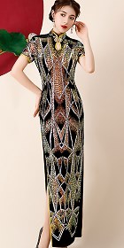 Gorgeous Abstract Pattern Embroidery Long-length Cheongsam (RM)