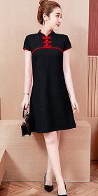 Modernized Cup-sleeve Jacquard Mid-length Cheongsam (RM)