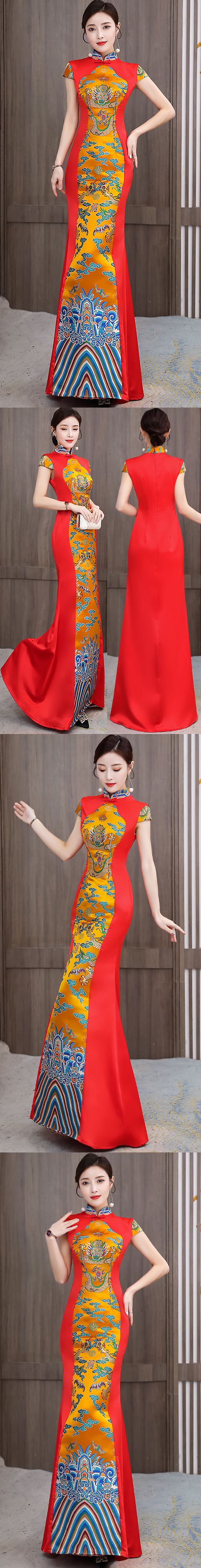 Magnificent Cup-sleeve Dragon Embroidery Cheongsam (RM)