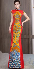 Magnificent Cup-sleeve Dragon Embroidery Cheongsam (RM)