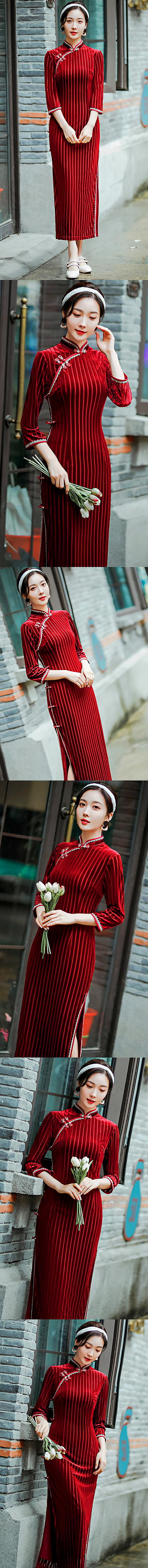 Gorgeous 3/4-sleeve Long-length Velvet Cheongsam (RM)