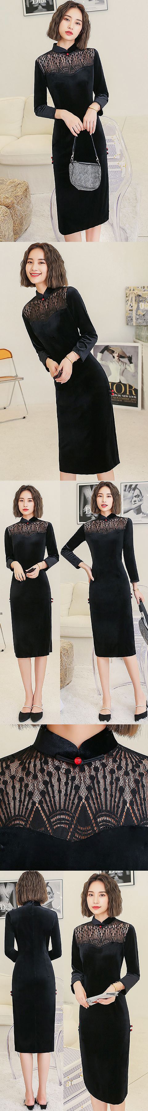 Long-sleeve Mid-length Velvet Cheongsam (RM)