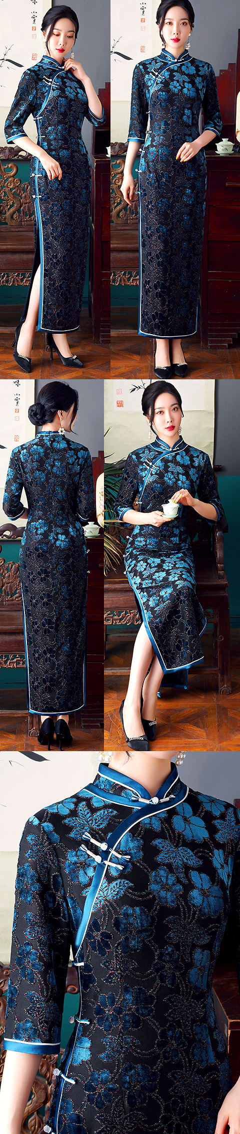 Magnificent Emboss Velvet 3/4-sleeve Cheongsam (RM)