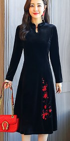 Long-sleeve A-line Velvet Cheongsam (RM)