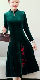 Long-sleeve A-line Velvet Cheongsam (RM)