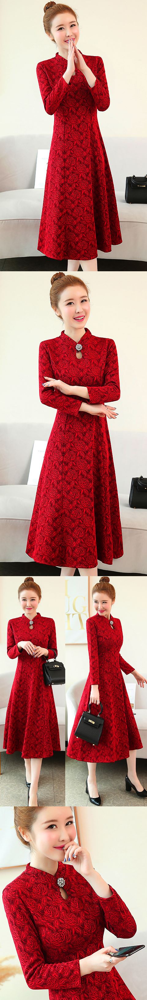 Long-sleeve A-line Embossed Embroidery Cheongsam (RM)