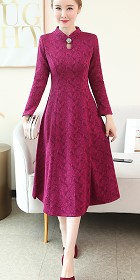 Long-sleeve A-line Embossed Embroidery Cheongsam (RM)