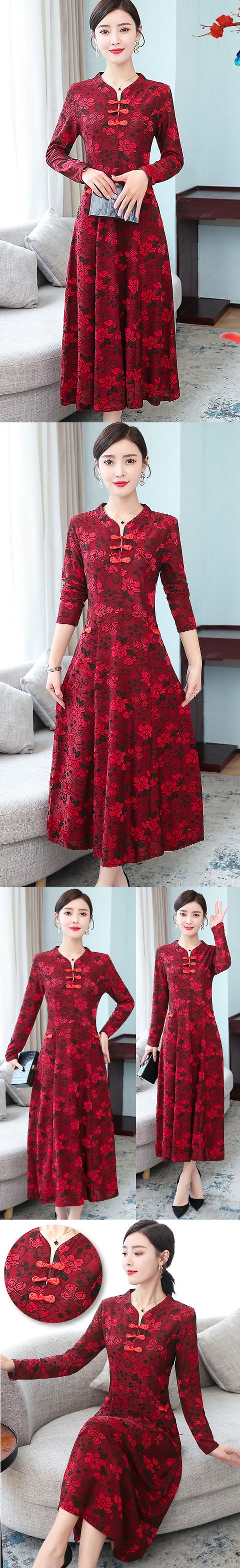 Long-sleeve A-line Embossed Embroidery Cheongsam (RM)