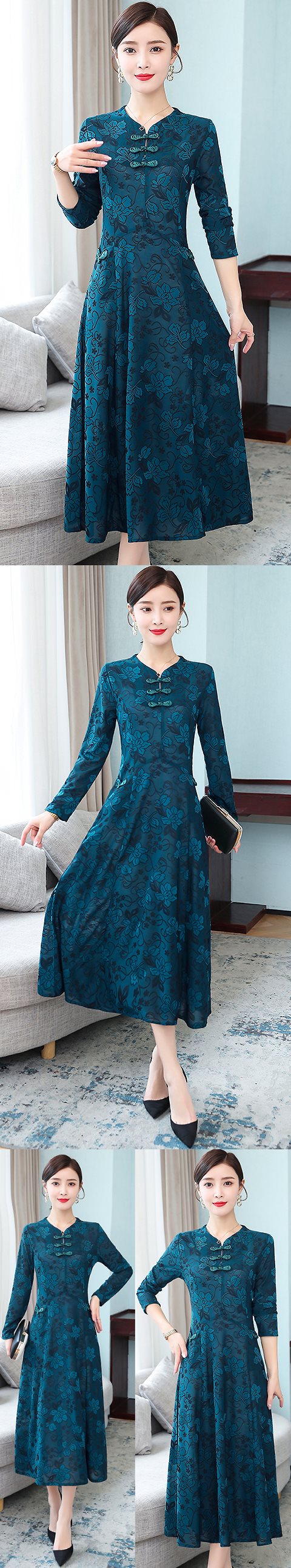 Long-sleeve A-line Embossed Embroidery Cheongsam (RM)