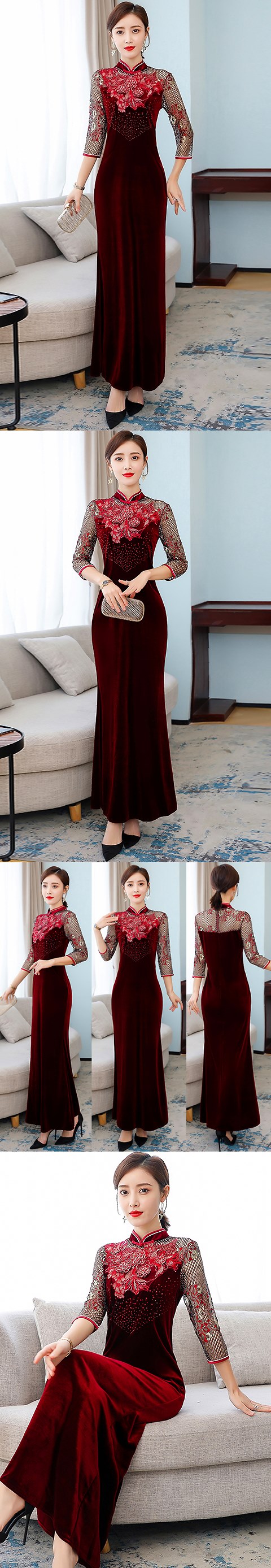 3/4-sleeve Magnificent 3D flower Cheongsam (RM)