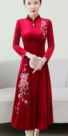 Long-sleeve A-line Velvet Cheongsam (RM)