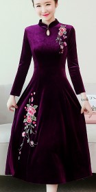 Long-sleeve A-line Velvet Cheongsam (RM)