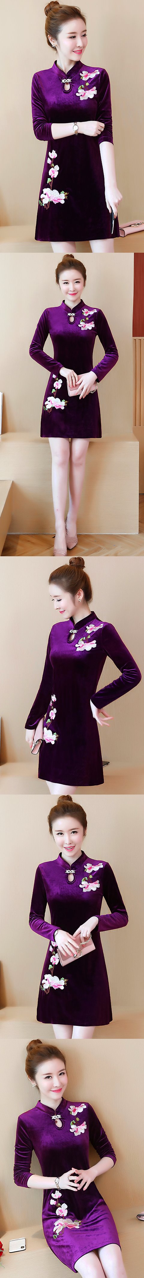 Long-sleeve A-line Velvet Cheongsam (RM)