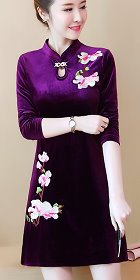 Long-sleeve A-line Velvet Cheongsam (RM)