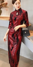 Elbow-sleeve Long-length Velvet Cheongsam (RM)