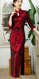 Elbow-sleeve Long-length Velvet Cheongsam (RM)