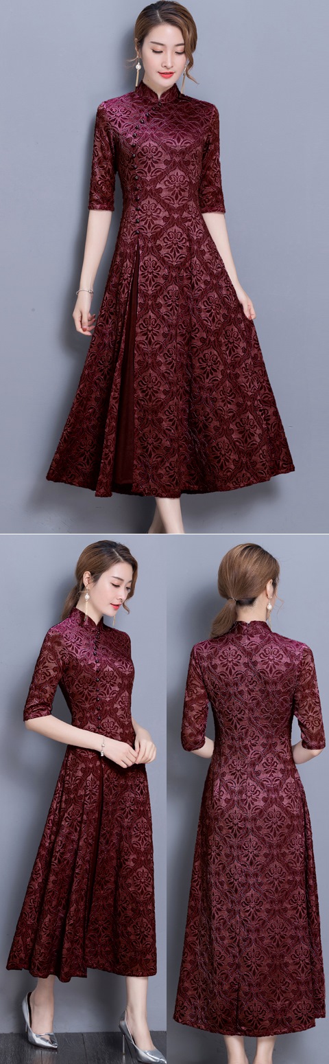 Long-length Dual-layer Embroidery Gauze Cheongsam (RM)