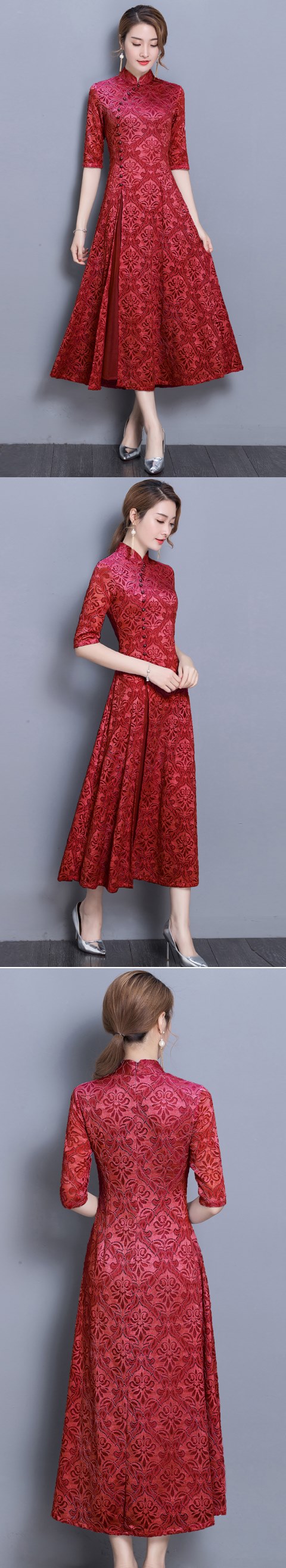 Long-length Dual-layer Embroidery Gauze Cheongsam (RM)