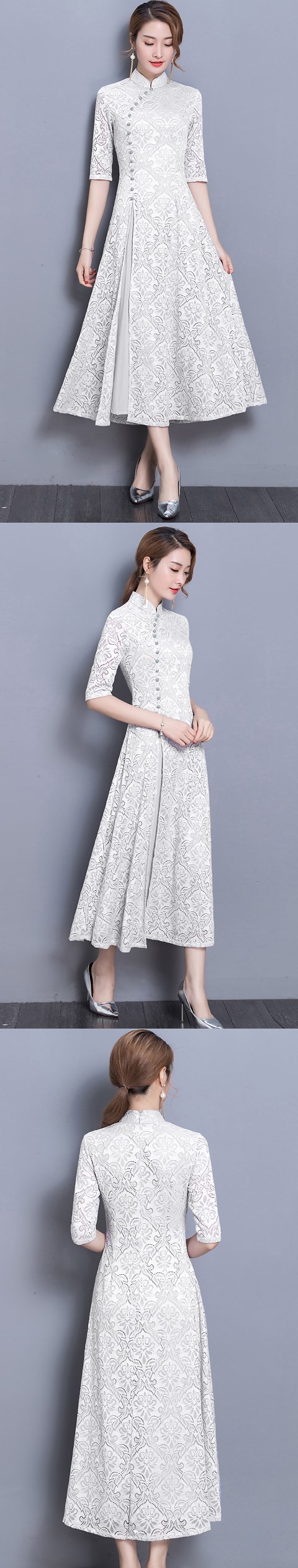 Long-length Dual-layer Embroidery Gauze Cheongsam (RM)