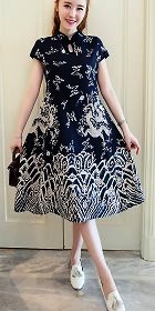 Ethnic Dragon-printing Dress-Navy Blue (RM)