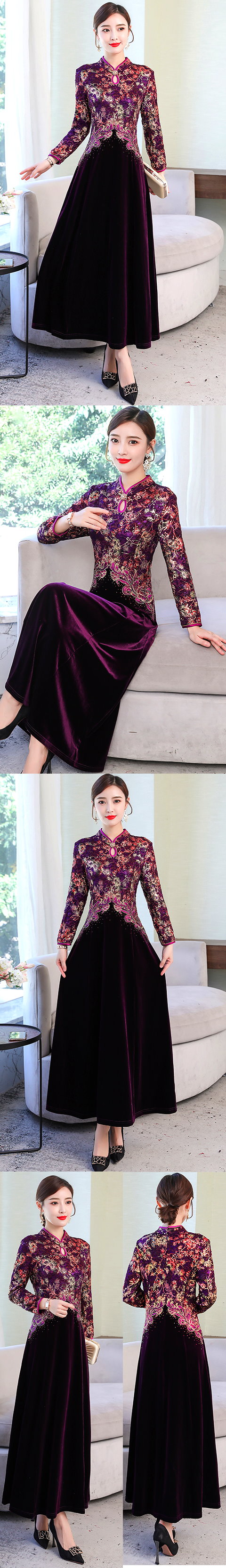 Long-sleeve Magnificent Velvet Cheongsam (RM)