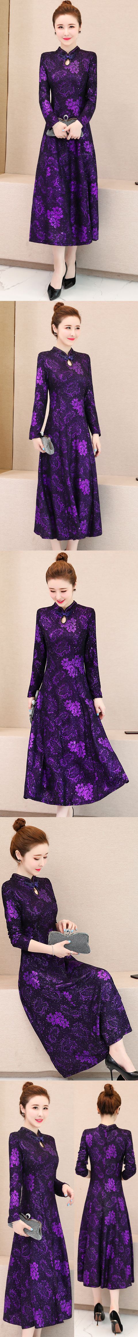 Long-sleeve A-line Jacquard Cheongsam (RM)