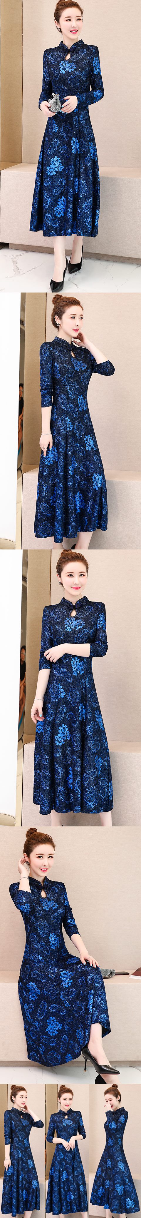 Long-sleeve A-line Jacquard Cheongsam (RM)