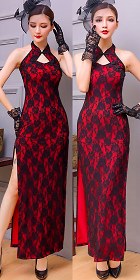 Cut-in-shoulder Long-length Embroidery Gauze Cheongsam (RM)