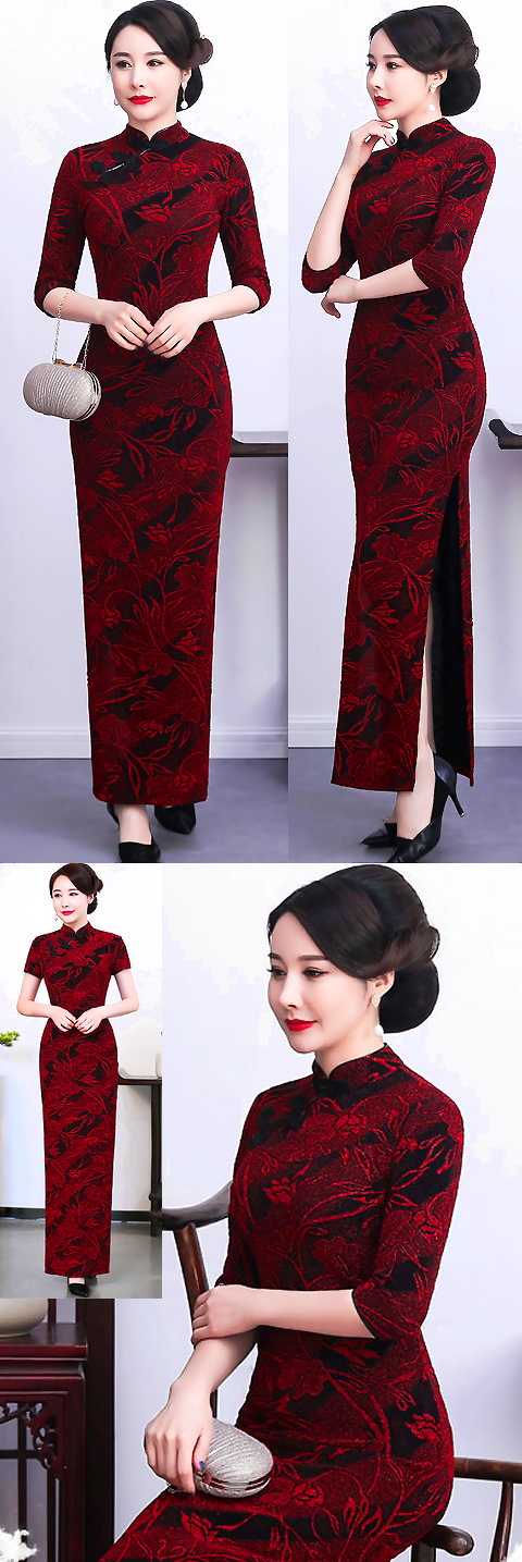 Long-length Embossed Embroidery Cheongsam (RM)