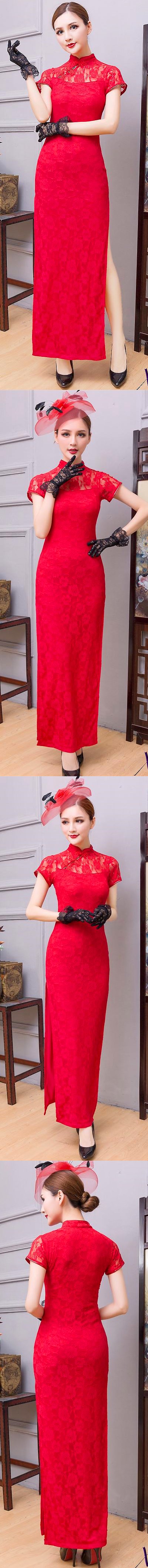 Short-sleeve Long-length Embroidery Gauze Cheongsam (RM)