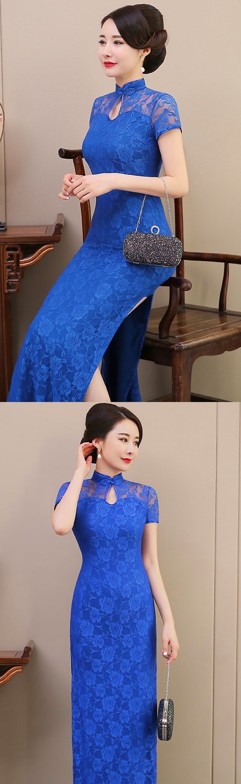 Short-sleeve Long-length Embroidery Gauze Cheongsam (RM)