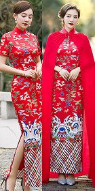 Short-sleeve Long-length Cheongsam with Cloak (RM)