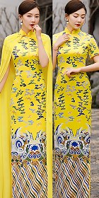 Short-sleeve Long-length Cheongsam with Cloak (RM)