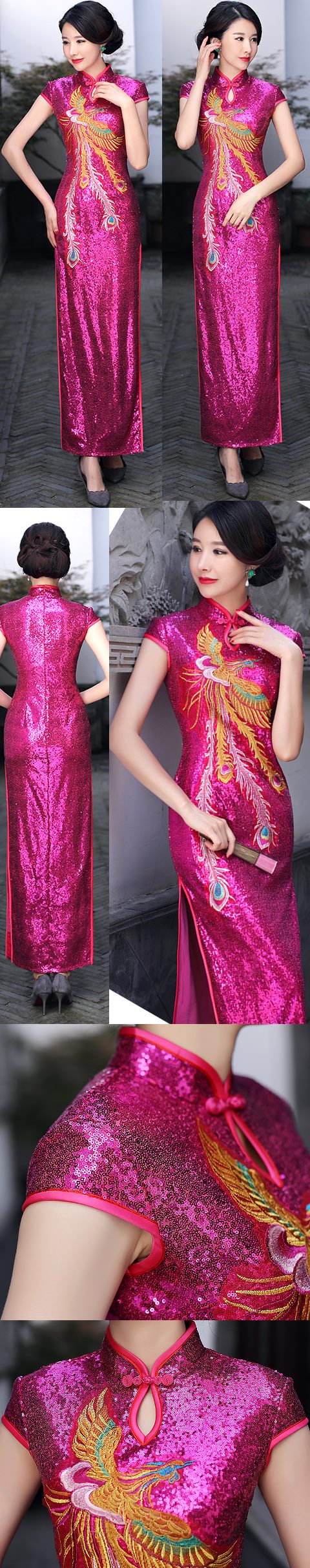 Paillettes Embroidery Long-length Cheongsam (CM)