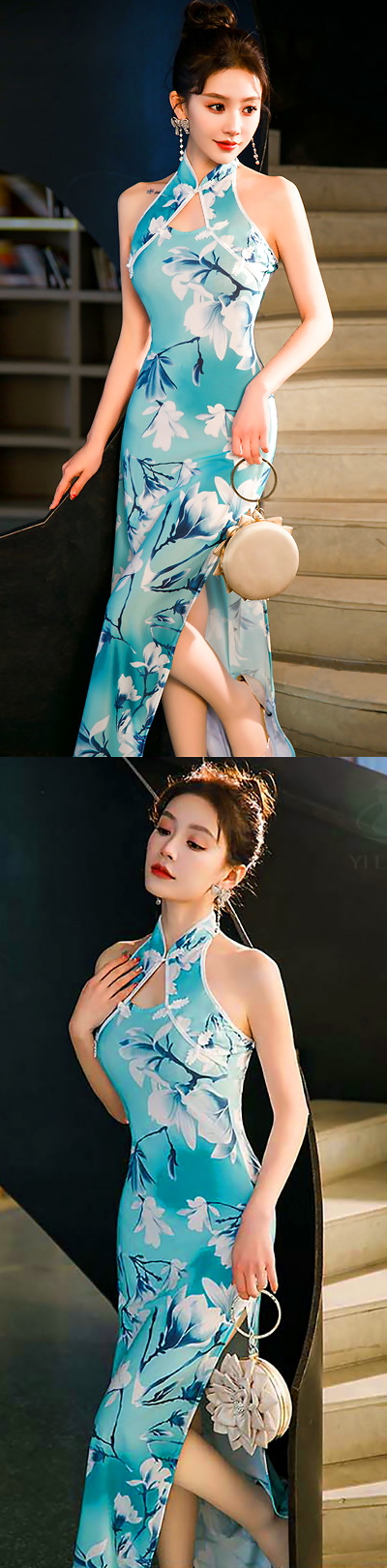 Sexy Cut-in Shoulders Bareback Long-length Cheongsam (RM)