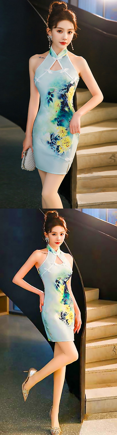 Sexy Cut-in Shoulders Bareback Short-length Cheongsam (RM)