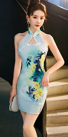 Sexy Cut-in Shoulders Bareback Short-length Cheongsam (RM)