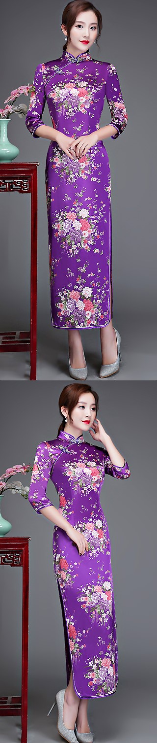 3/4-sleeve Long-length Brocade Cheongsam (RM)