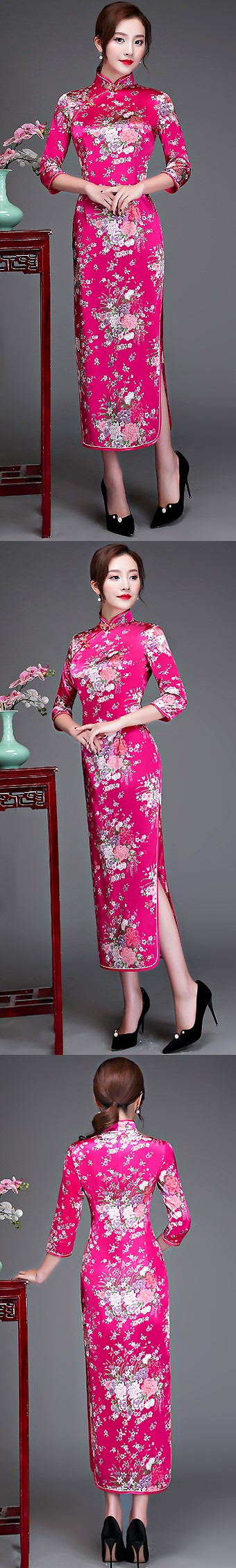 3/4-sleeve Long-length Brocade Cheongsam (RM)