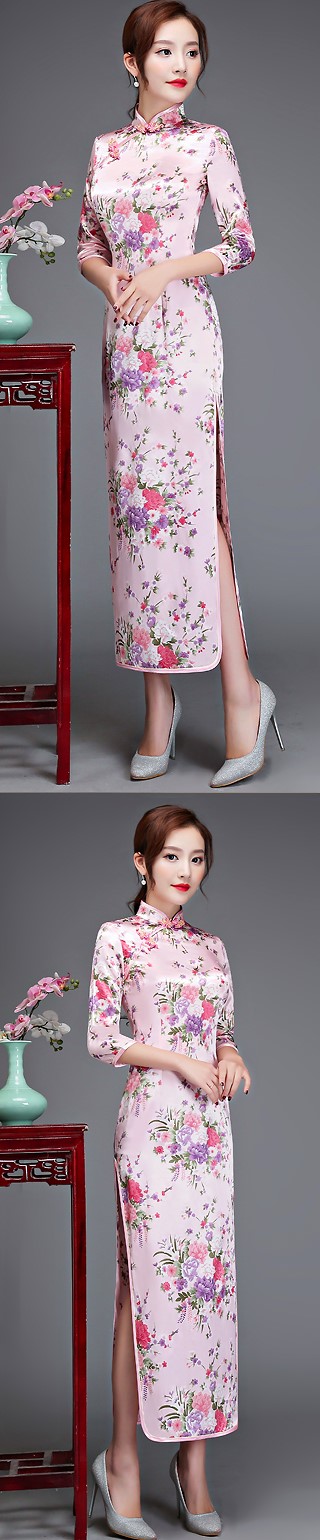 3/4-sleeve Long-length Brocade Cheongsam (RM)