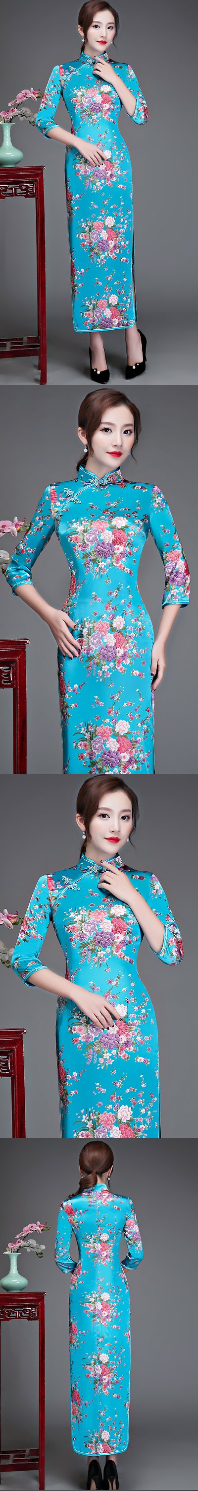 3/4-sleeve Long-length Brocade Cheongsam (RM)