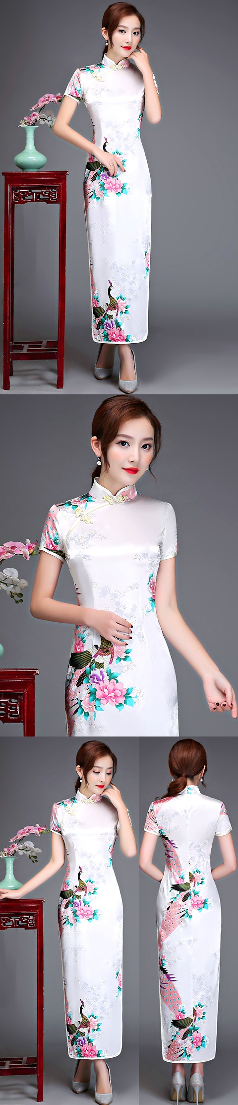 Short-sleeve Long-length Silky Cheongsam (RM)