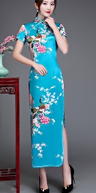 Short-sleeve Long-length Silky Cheongsam (RM)